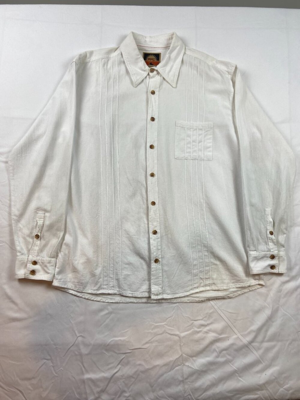 FPC Farthest Point Casuals Peruvian Guayabera Cotton White Button Down Shirt Lrg